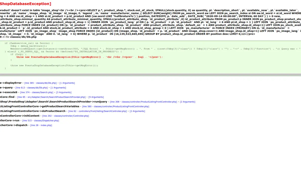 La ricerca su PrestaShop non funziona (v. 1.7.x)